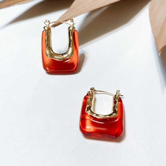 Red crystal hoop earrings N341 - Picture 3 of 4